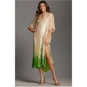 Anthropologie Dhruv Kapoor Short-Sleeve Collared Sequin Midi Dress Sze Small NWT